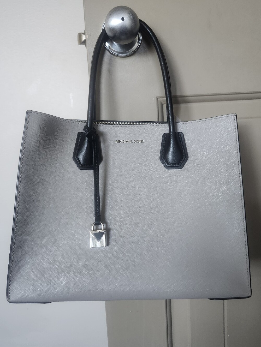 Michael Kors Light Gray, Black And White Tote.